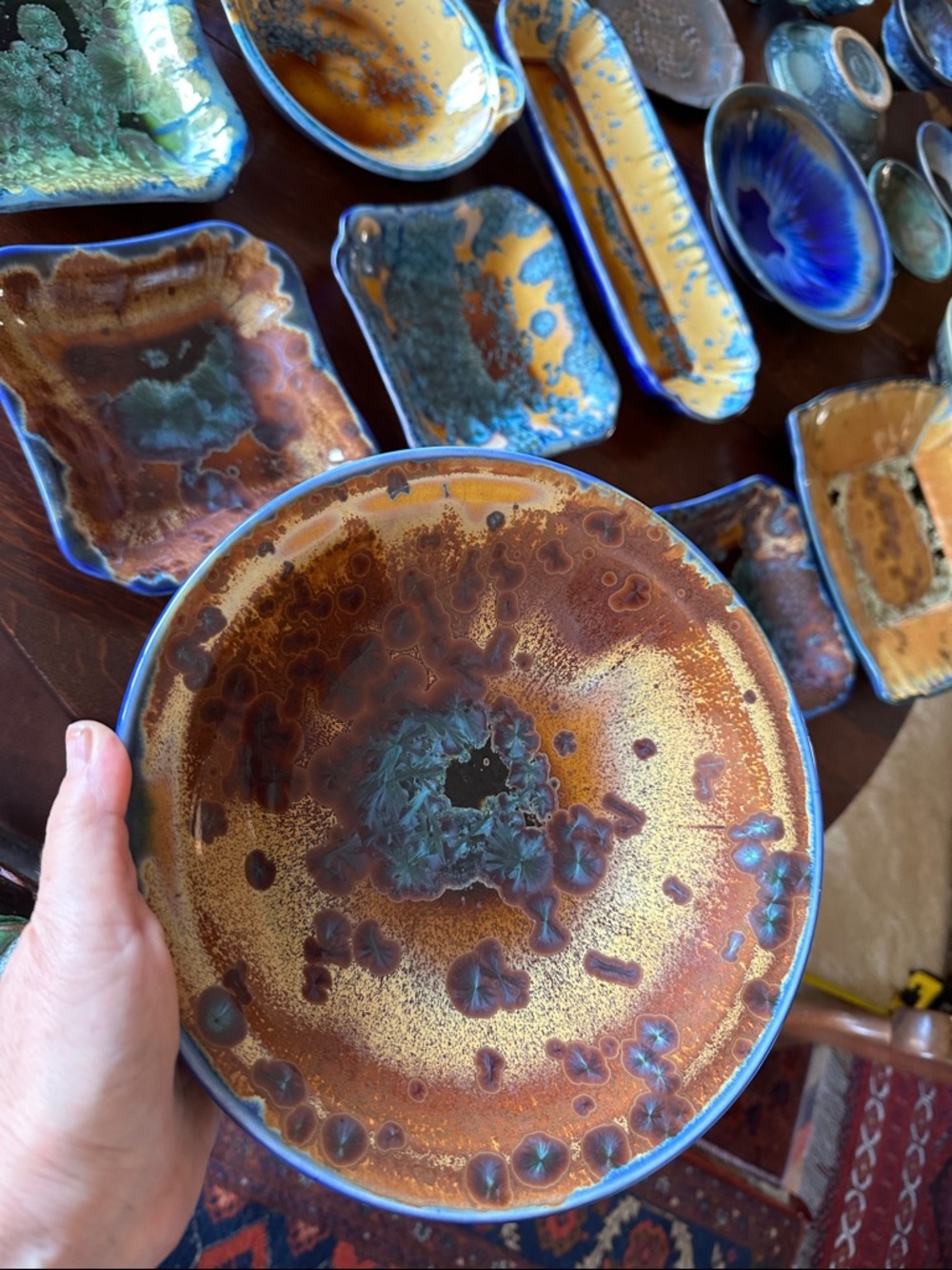 Edgecomb Pottery Crystalline glaze bowl. Handmade, artisan, rustic kitchen decor - Picture 3 of 11